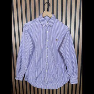Ralph Lauren Dress Shirt 15 32-33 Purple Striped Long Sleeve Classic Fit Oxford